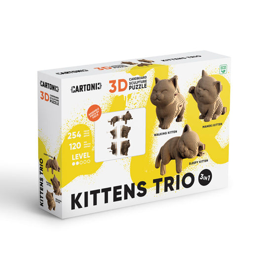 3D Kittens Trio Cardboard Sculpture Puzzle