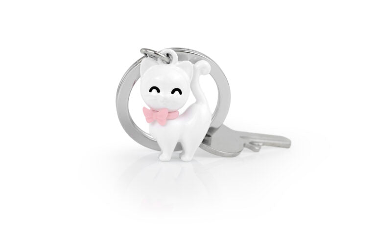 Stainless Steel Keyring - White Cat