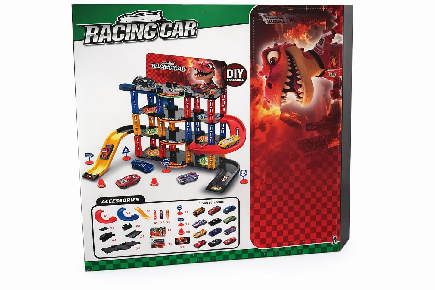 Racing Car Dinosaur Parking Garage Playset