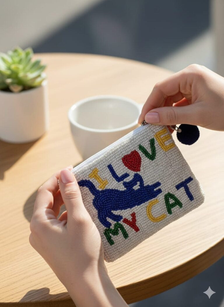‘I Love My Cat’ Beaded Purse
