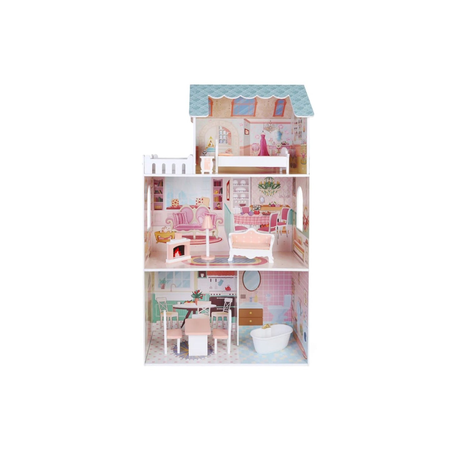 Luxury Wooden Dollhouse - Three Storey Dream Mansion (with Furniture)
