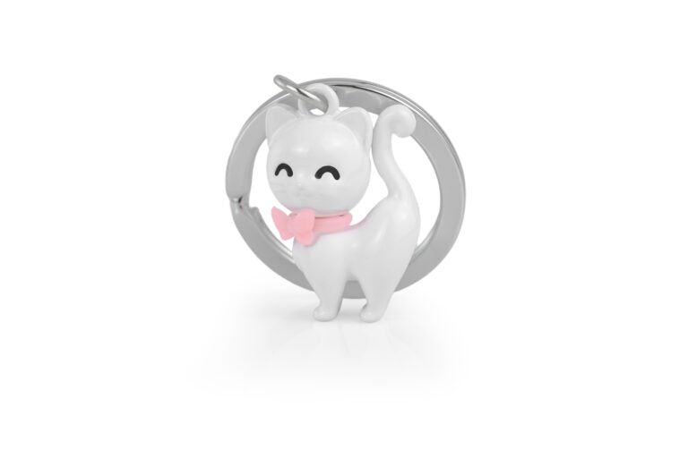 Stainless Steel Keyring - White Cat