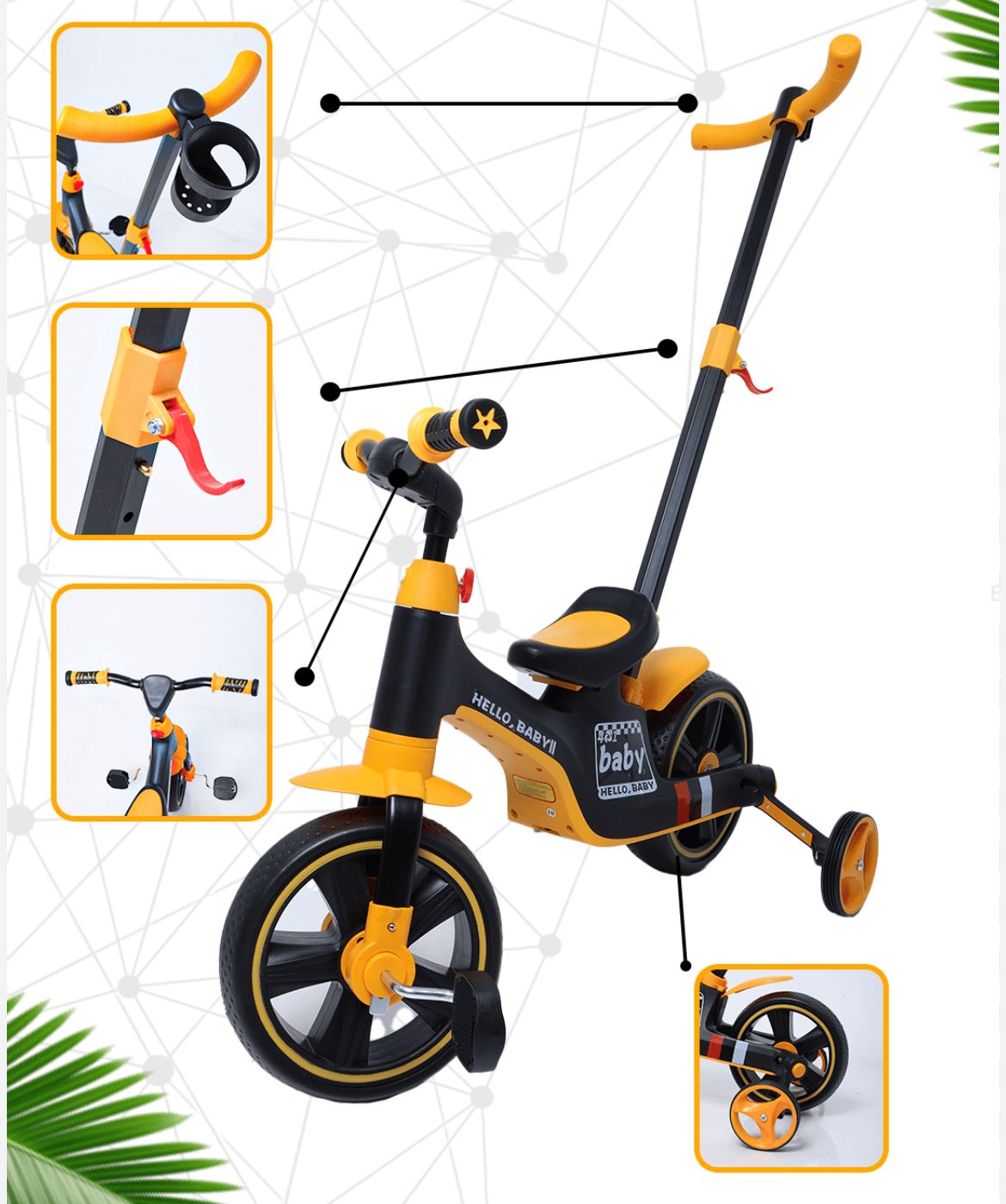 Kids’ 3-in-1 Tricycle with Push Handle