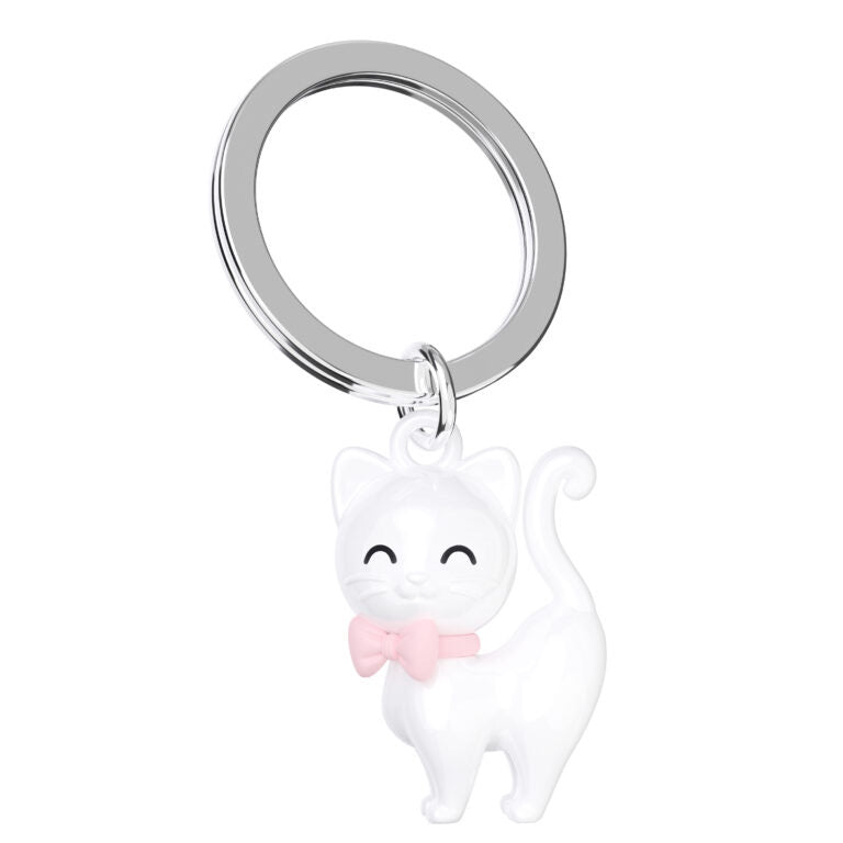 Stainless Steel Keyring - White Cat