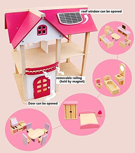 Kids Pink Wooden Dollhouse
