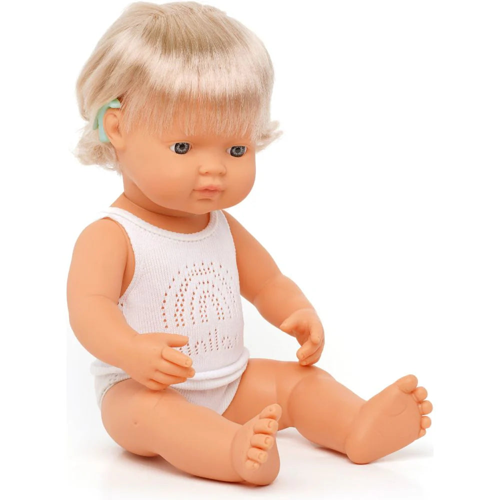 Caucasian Blonde Girl Doll with Hearing Aid (38cm)