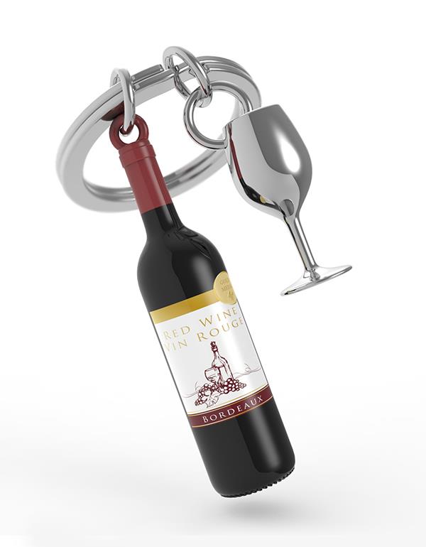 Stainless Steel Keyring - French Wine Bottle