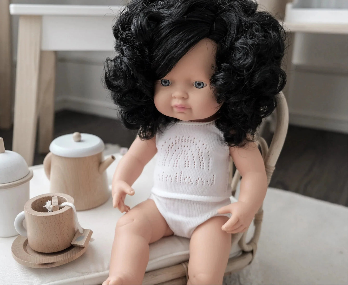 Caucasian Black Curly Hair Girl Doll (38cm)