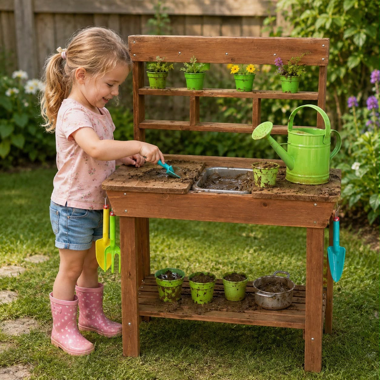 Wooden Mud Kitchen & Garden Station