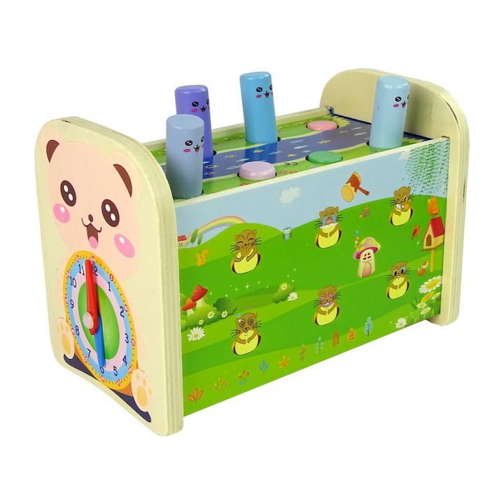 4-in-1 Wooden Toy with Xylophone, Hammer & Clock