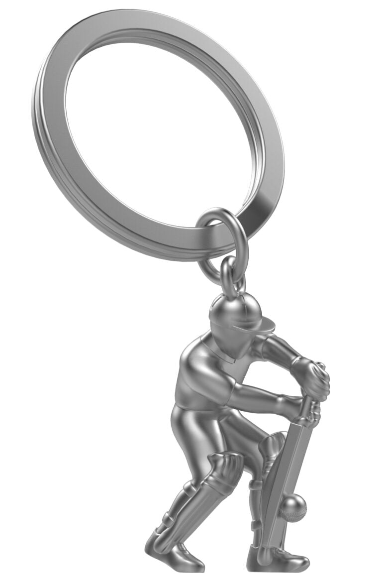 Stainless Steel Keyring - Cricket Player