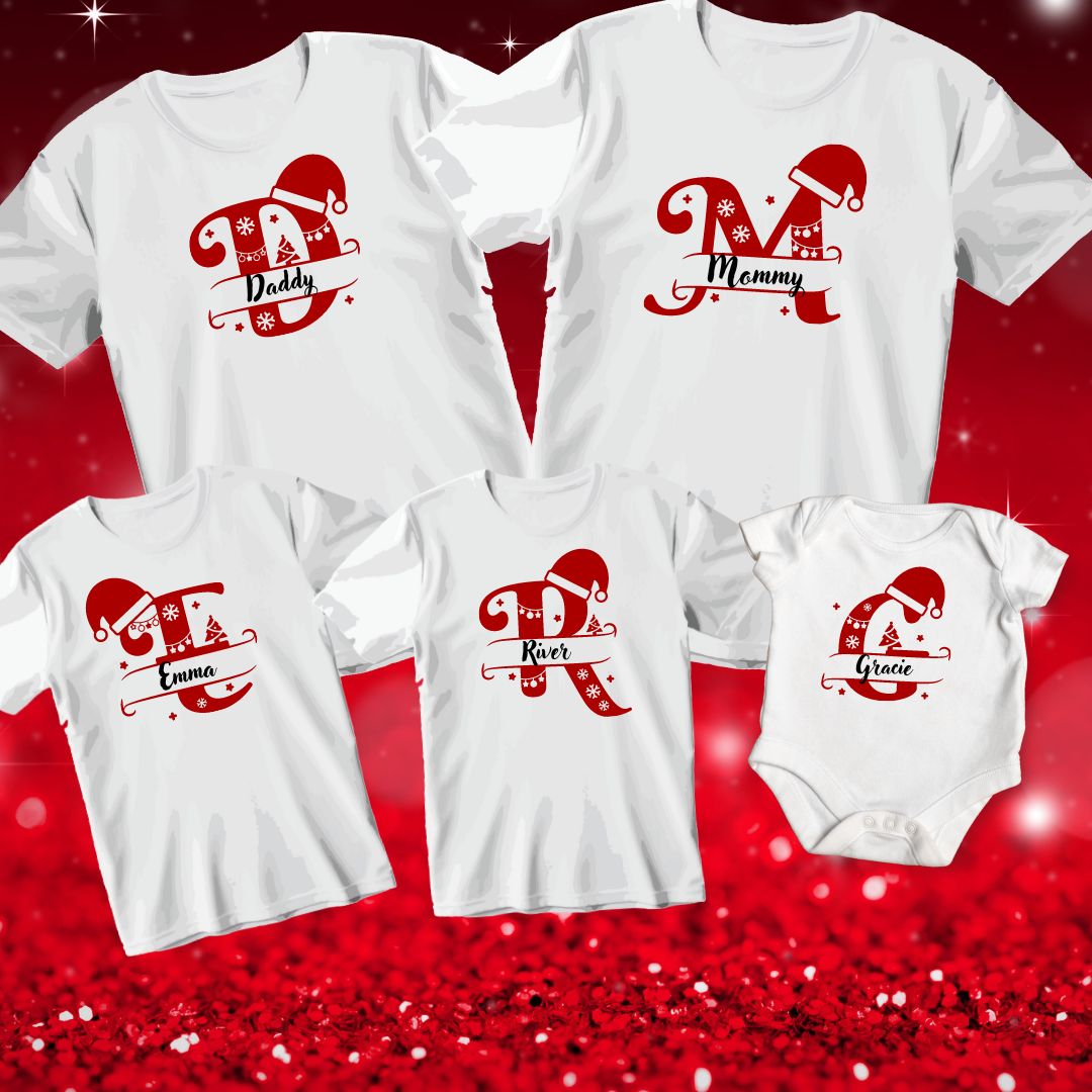 Personalised Christmas-Themed Family T-Shirt Set