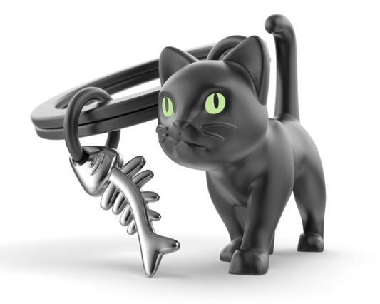 Stainless Steel Keyring - Black Cat