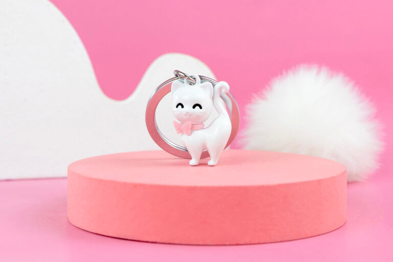 Stainless Steel Keyring - White Cat