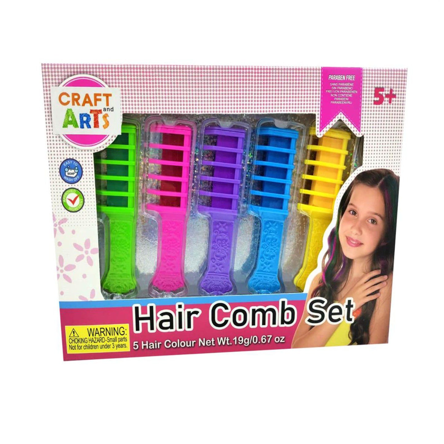 Craft & Arts Hair Comb Colour Set - Temporary Hair Chalk (5 Pack)