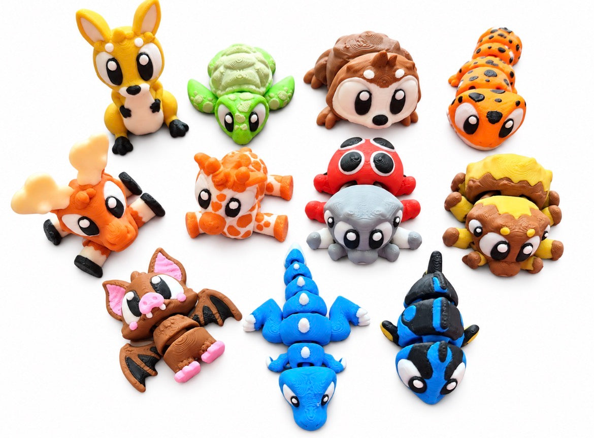Wigglies Blinkie Tails 3D Printed Animals (Assorted - Pack of 4)