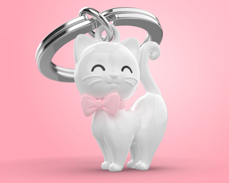 Stainless Steel Keyring - White Cat
