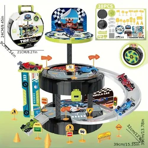 Tire Rail Scene Formula Car Play Set