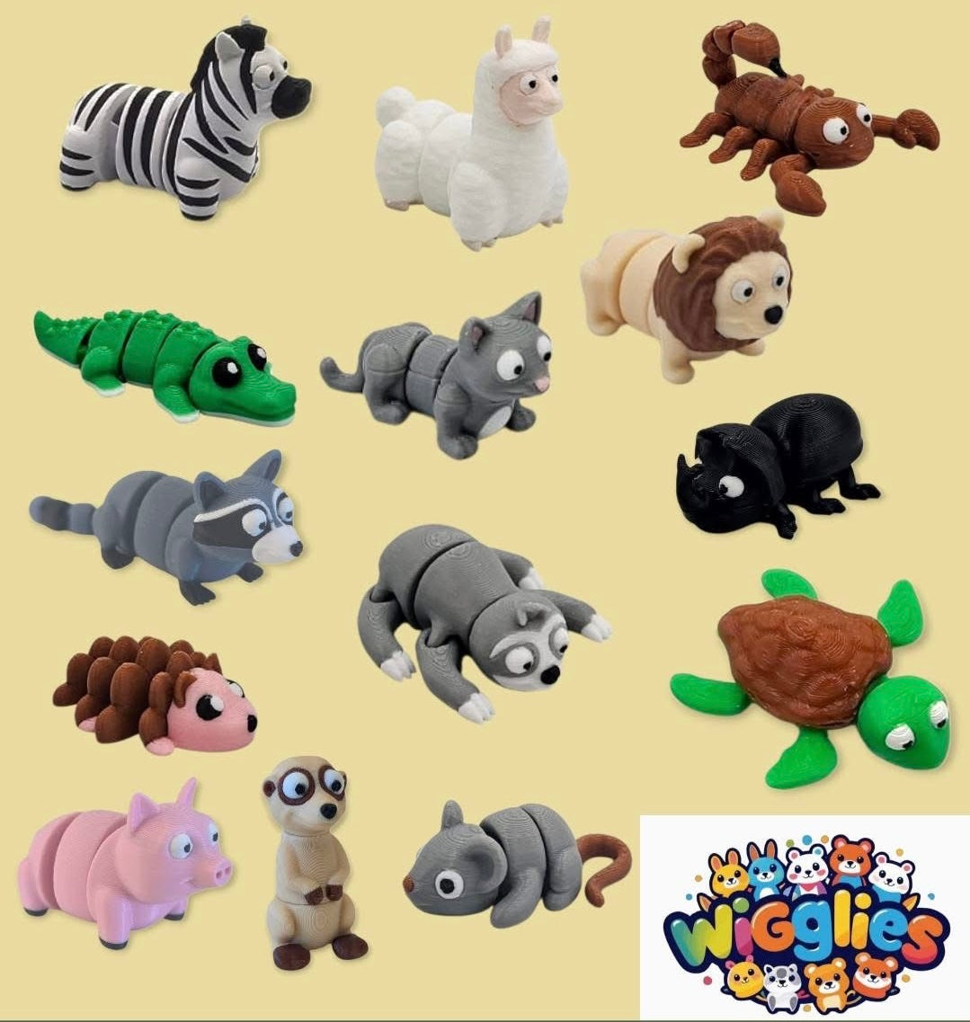 Wigglies Classic 3D Printed Animals (Assorted - Pack of 4)