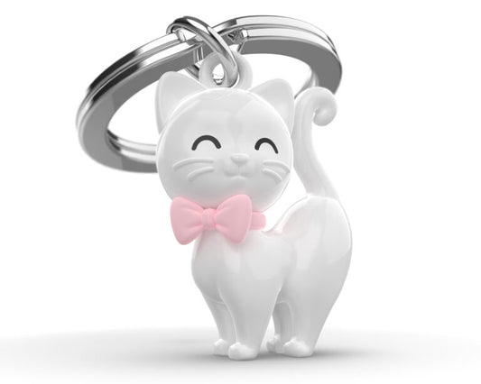 Stainless Steel Keyring - White Cat