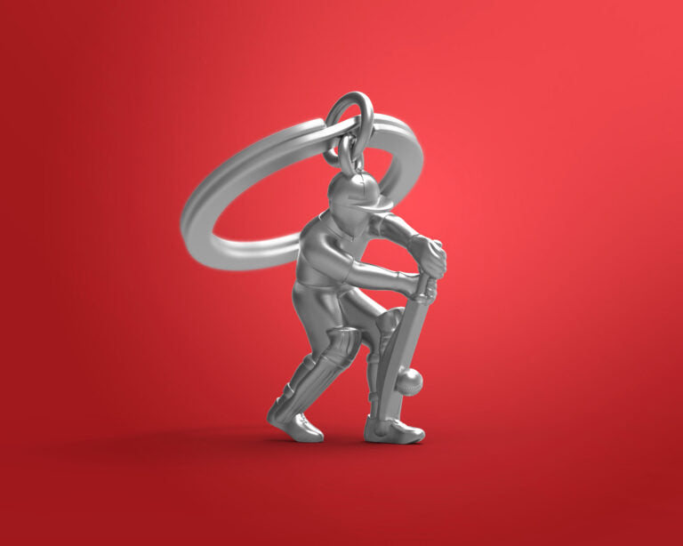 Stainless Steel Keyring - Cricket Player