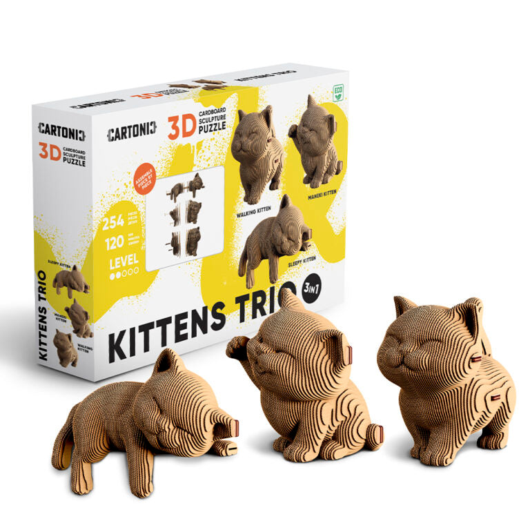 3D Kittens Trio Cardboard Sculpture Puzzle