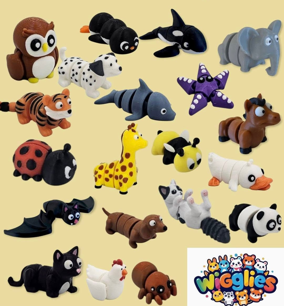 Wigglies Classic 3D Printed Animals (Assorted - Pack of 4)
