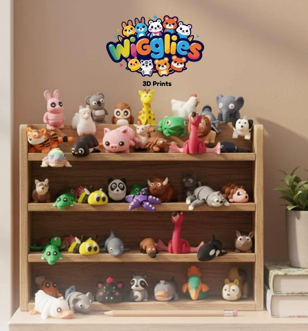 Wigglies Classic 3D Printed Animals (Assorted - Pack of 4)