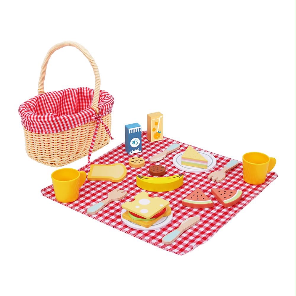 Wooden Picnic Basket Play Set (23 Pieces)