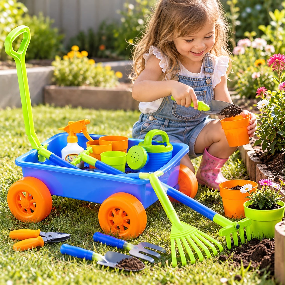 Kids’ Garden Tool & Wagon Set