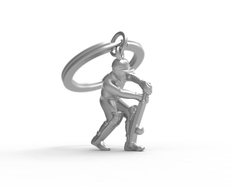 Stainless Steel Keyring - Cricket Player