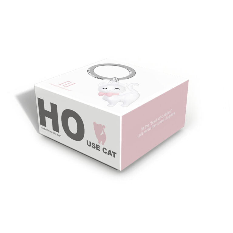 Stainless Steel Keyring - White Cat