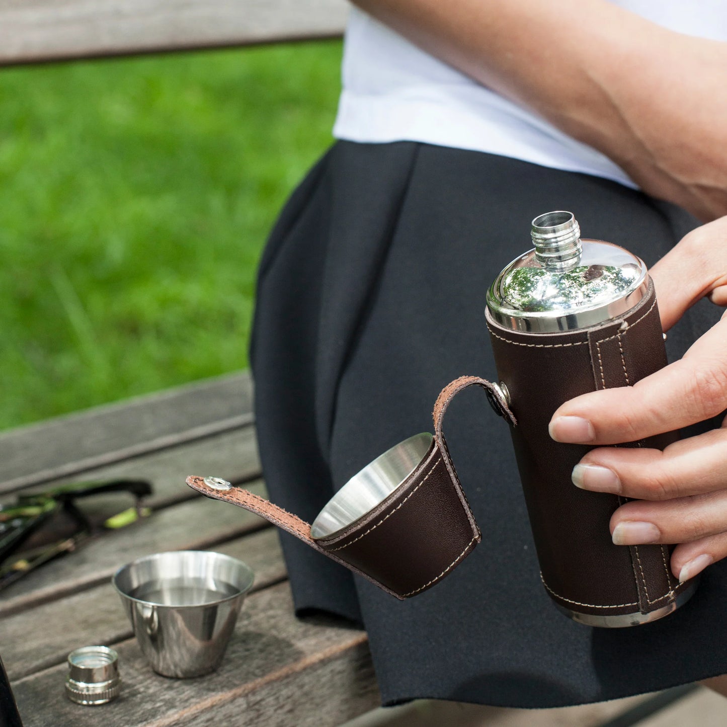 Camping Leather Flask Set