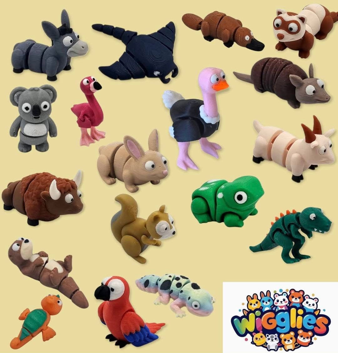 Wigglies Classic 3D Printed Animals (Assorted - Pack of 4)