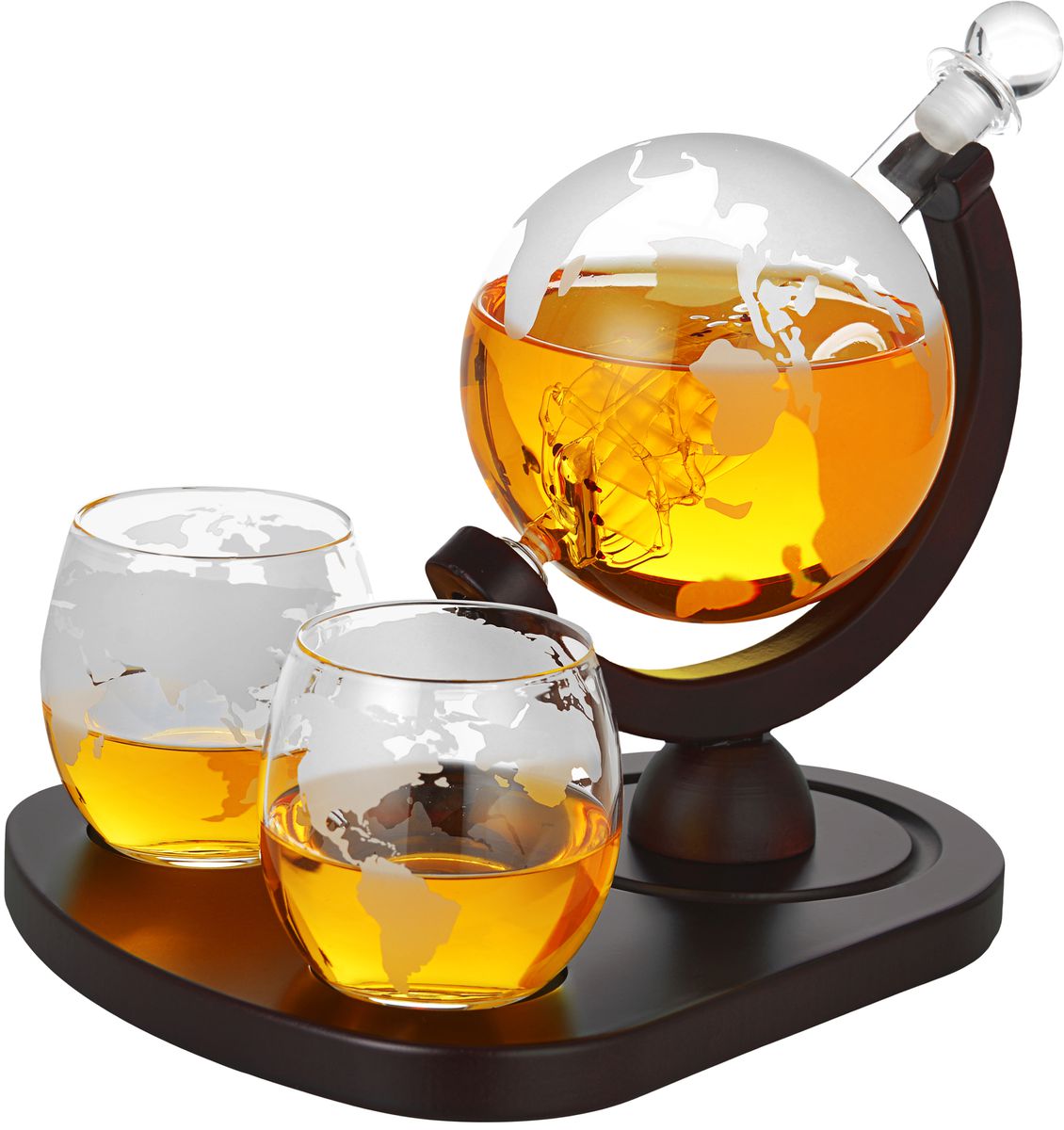 Deluxe Globe Whiskey Decanter Set