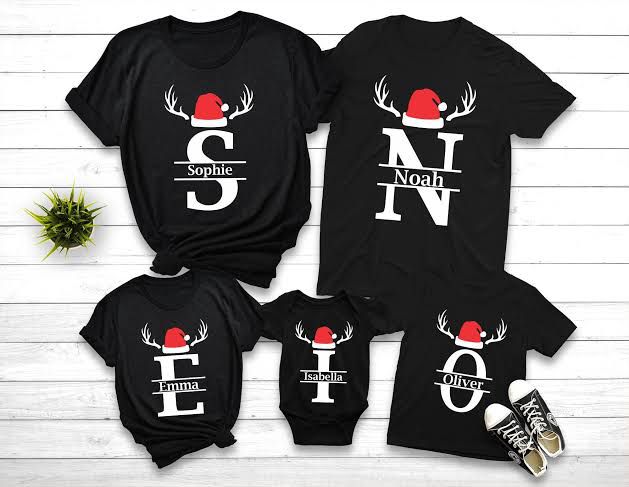 Personalised Christmas-Themed Family T-Shirt Set