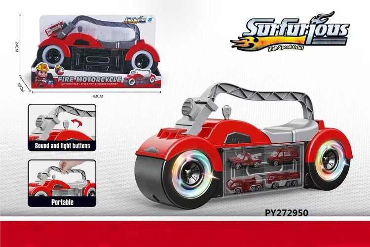 Fire Motorcycle Car Storage Play Set