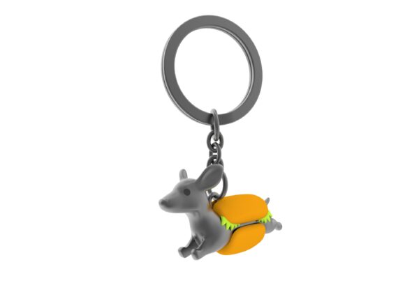 Stainless Steel Keyring - Daschund Hotdog