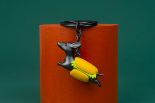 Stainless Steel Keyring - Daschund Hotdog