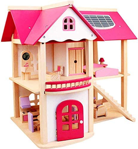 Kids Pink Wooden Dollhouse