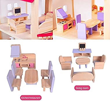 Kids Pink Wooden Dollhouse