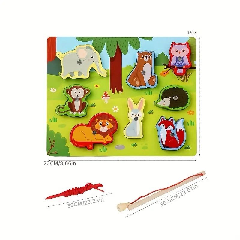 3in1 Wooden Fishing, Lacing & Puzzle Board (Assorted)