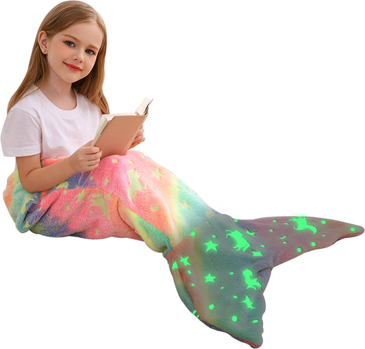 Glow in the Dark Flannel Mermaid Tail Blanket