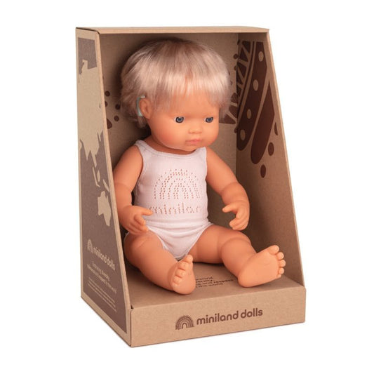 Caucasian Blonde Girl Doll with Hearing Aid (38cm)