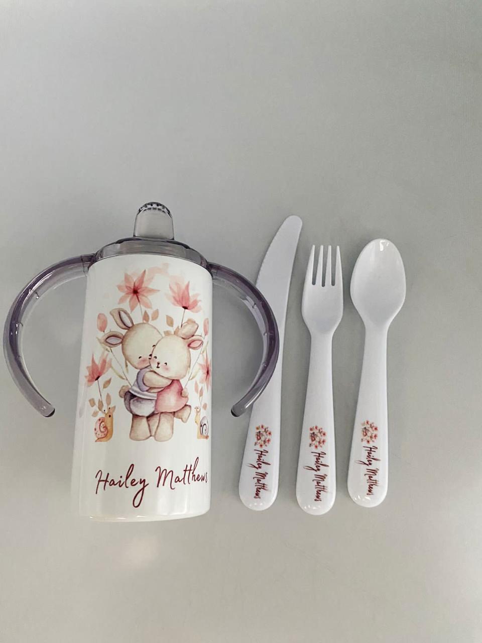 Personalised Sippy Cup with Matching Utensils
