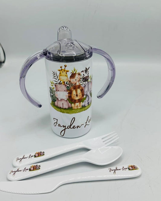 Personalised Sippy Cup with Matching Utensils