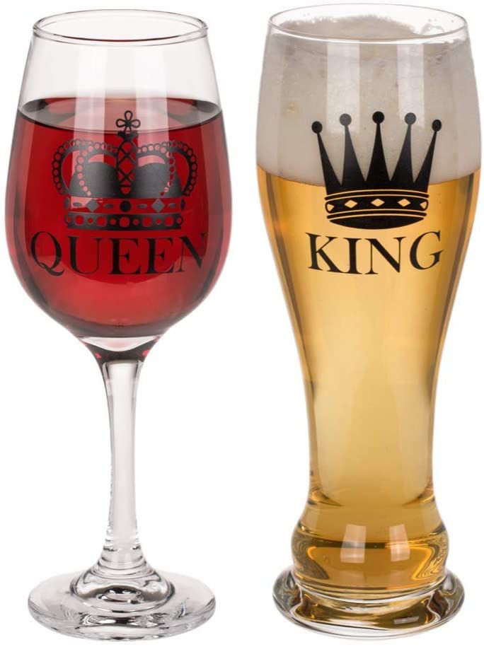 King and Queen Beer and Wine Glass Set