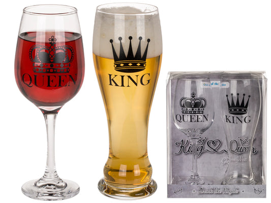 King and Queen Beer and Wine Glass Set