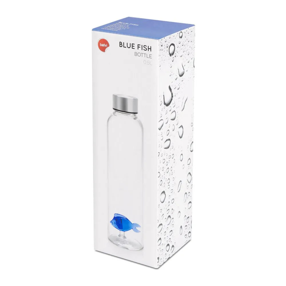 Borasilicate Blue Fish Glass Water Bottle (500ml)
