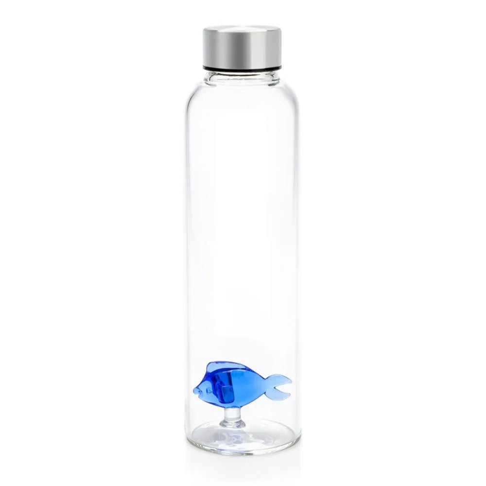 Borasilicate Blue Fish Glass Water Bottle (500ml)